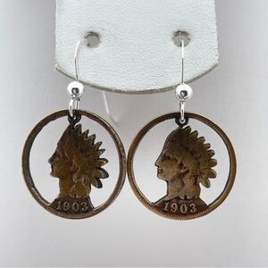 Handcrafted 1903 Indian Head Penny Cutout Earrings With Sterling Silver Hooks